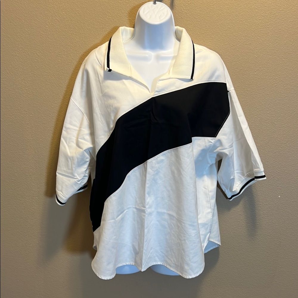 Women’s White & Black Polo Shirt Short Sleeve Classic Fit Size 24